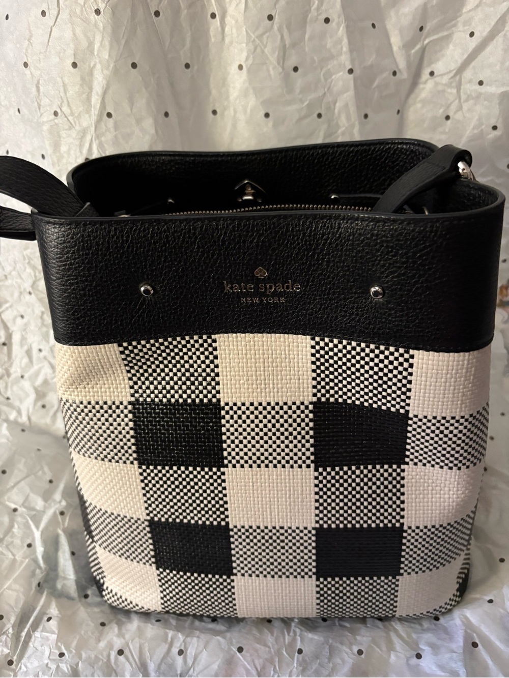 kate spade Black & Cream Check Canvas Shoulder Bag